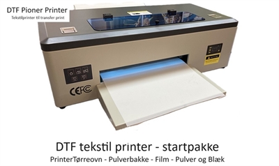 DTF STARTPAKKE - PIONER DTF Printer - Tørreovn - Pulverbakke - Film - Pulver og Blæk